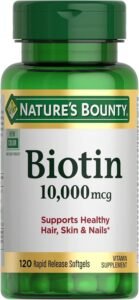 Nature's Bounty Biotin Hair Skin and Nails Vitamins, Supports Healthy Hair, Skin and Nails, 10,000 mcg, 120 Softgels