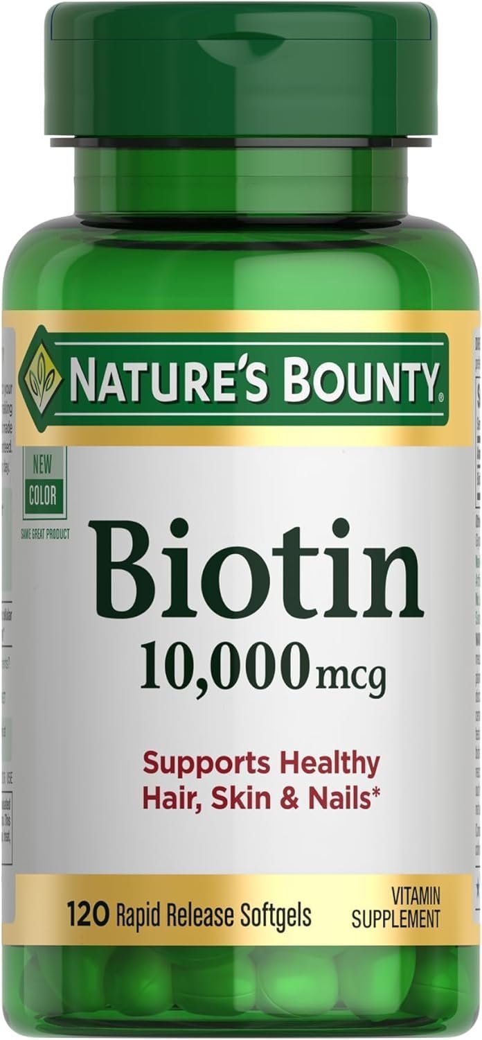 Nature’s Bounty Biotin Hair Skin and Nails Vitamins, Supports Healthy Hair, Skin and Nails, 10,000 mcg, 120 Softgels