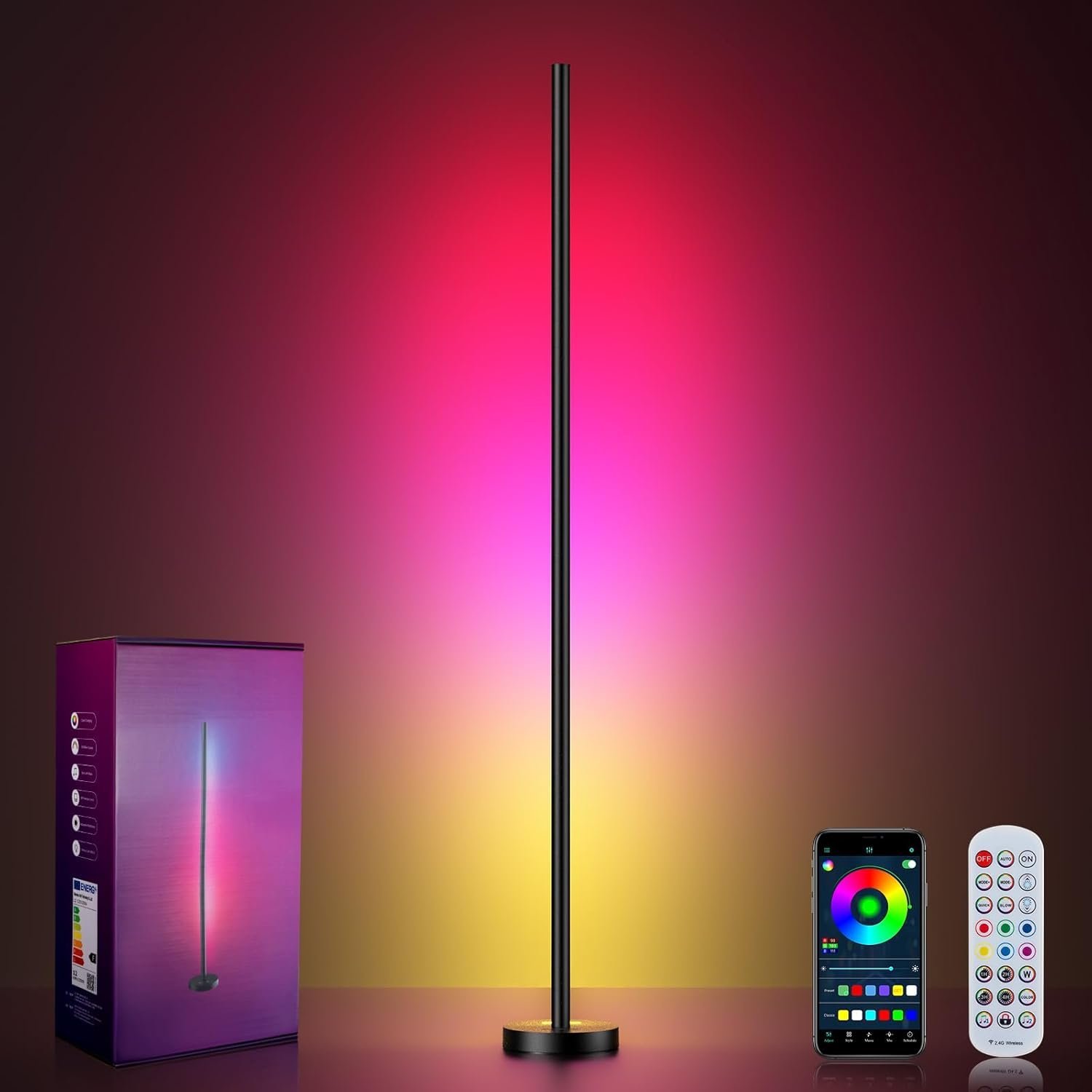 Smart RGBICW LED Corner Floor Lamp, App & Music Sync, 16M Colors