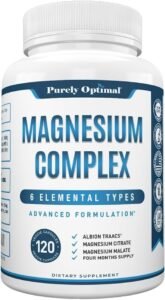 Purely Optimal Magnesium Complex - 6 Forms Magnesium Glycinate, Citrate & Malate - Sleep Support, Stress Relief, Muscles, Heart Health & Relaxation - Magnesium Supplement for Women & Men, 120 Caps
