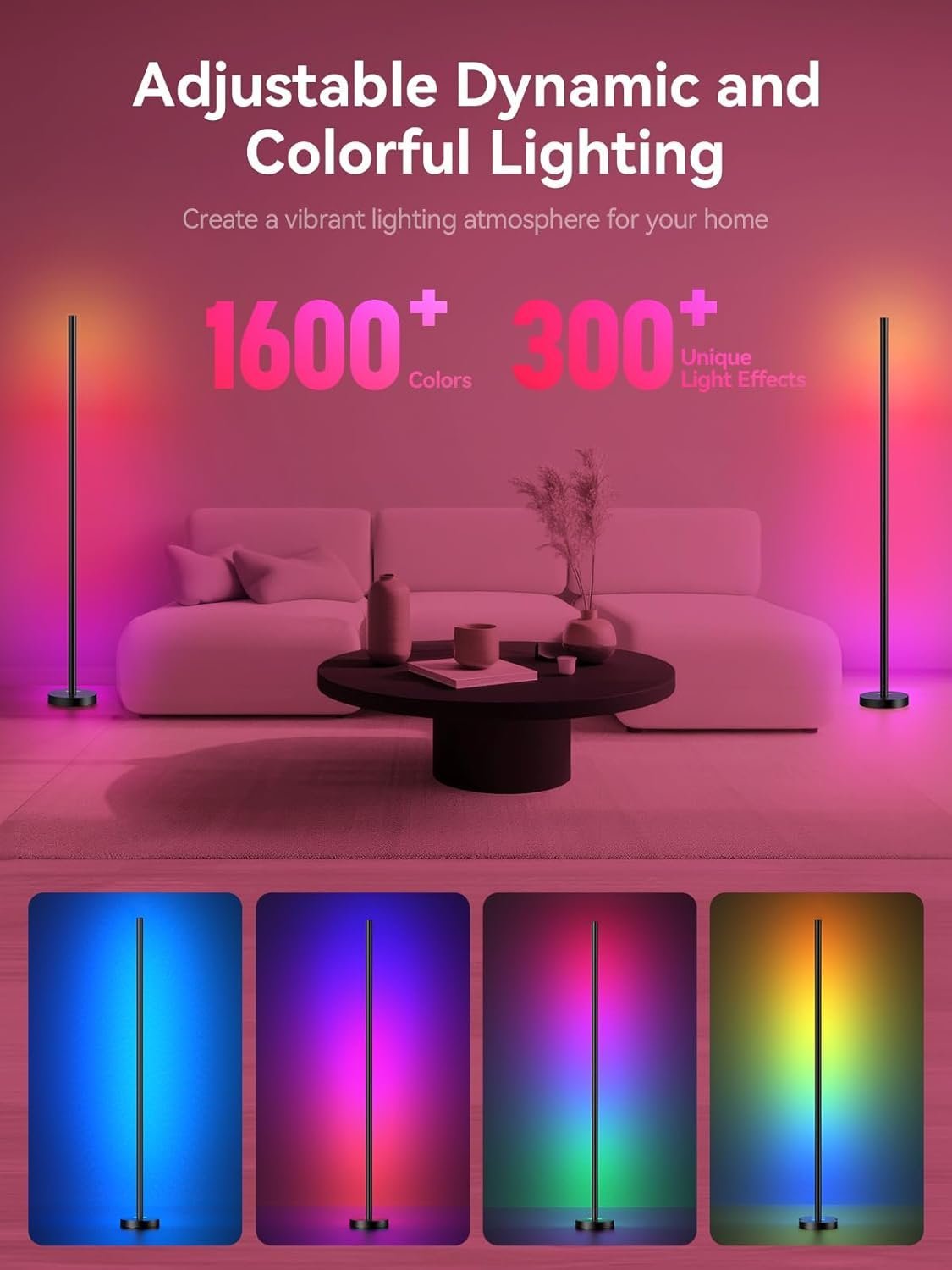 Smart RGBICW LED Corner Floor Lamp, App & Music Sync, 16M Colors - Image 6
