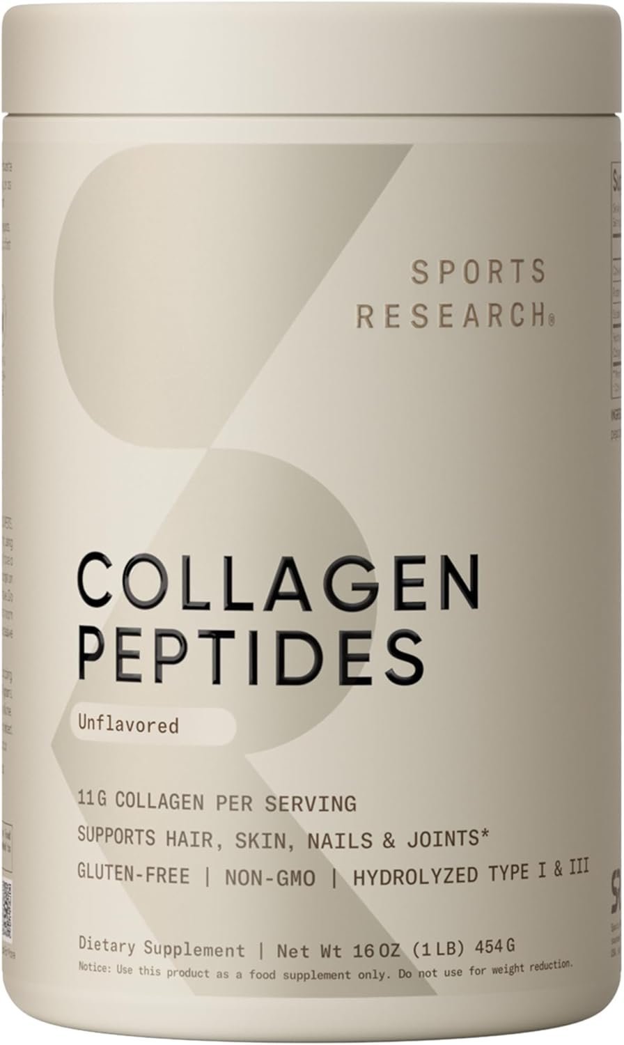 Sports Research Collagen Peptides – Hydrolyzed Type 1 & 3 Collagen Powder Protein Supplement for Healthy Skin, Nails, & Joints – Easy Mixing Vital Nutrients & Proteins, Collagen for Women & Men