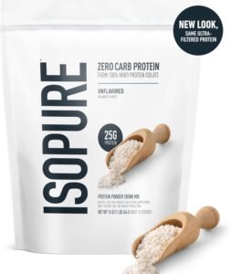 Isopure Zero Carb 100% Pure Whey Isolate Protein Powder, Lactose Free, Gluten Free, with Vitamins, Unflavored, 25g Protein Per Serving, 1 Lb, 16 Servings