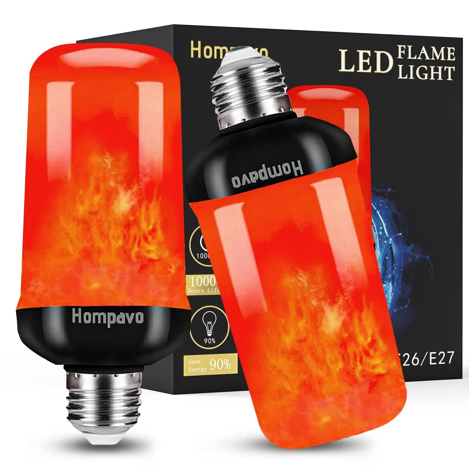 Hompavo 【Upgraded】 LED Flame Light Bulbs, 4 Modes Flickering Light Bulbs with Upside Down Effect, E26/E27 Flame Bulb for Halloween Christmas Party Patio Porch Home Indoor & Outdoor Decorations – 2