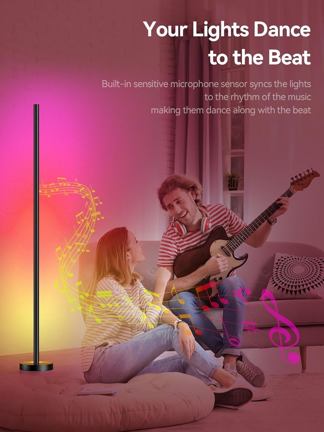 Smart RGBICW LED Corner Floor Lamp, App & Music Sync, 16M Colors - Image 2