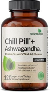 Futurebiotics Chill Pill + Ashwagandha, Rhodiola, St. John’s Wort, & L-Theanine - Non-GMO, 120 Vegetarian Tablets
