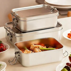 WORTHBUY 304 Stainless Steel Bento Box Portable Metal Lunch Box For Kids Adult Sealed Food Storage Containers With Lockable Clip