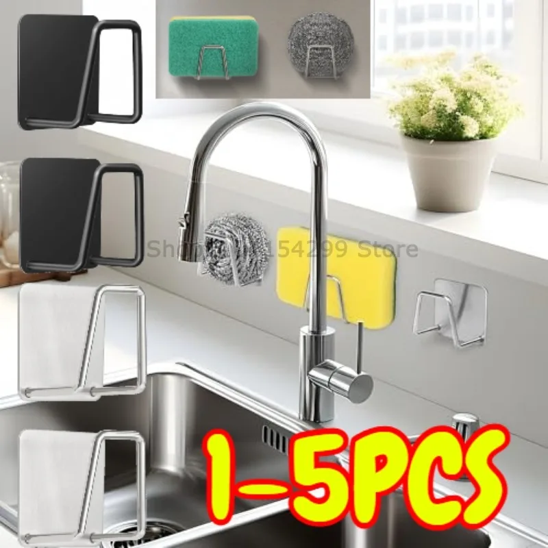 Kitchen Sponges Holder Stainless Steel Sink Sponges Drain Drying Rack Self Adhesive Storage Holder Wall Hooks Kitchen Organizer
